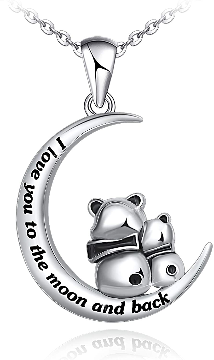 I Love You to The Moon and Back Necklace for Women,925 Sterling Silver Double Bunny Rabbit Panda Necklace Jewelry Gifts for Women Mom Daughter Wife Girls