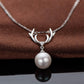 Deer Antlers Freshwater Cultured White Pearl Pendant Necklace S925 Silver Chain for Women Jewelry Gifts