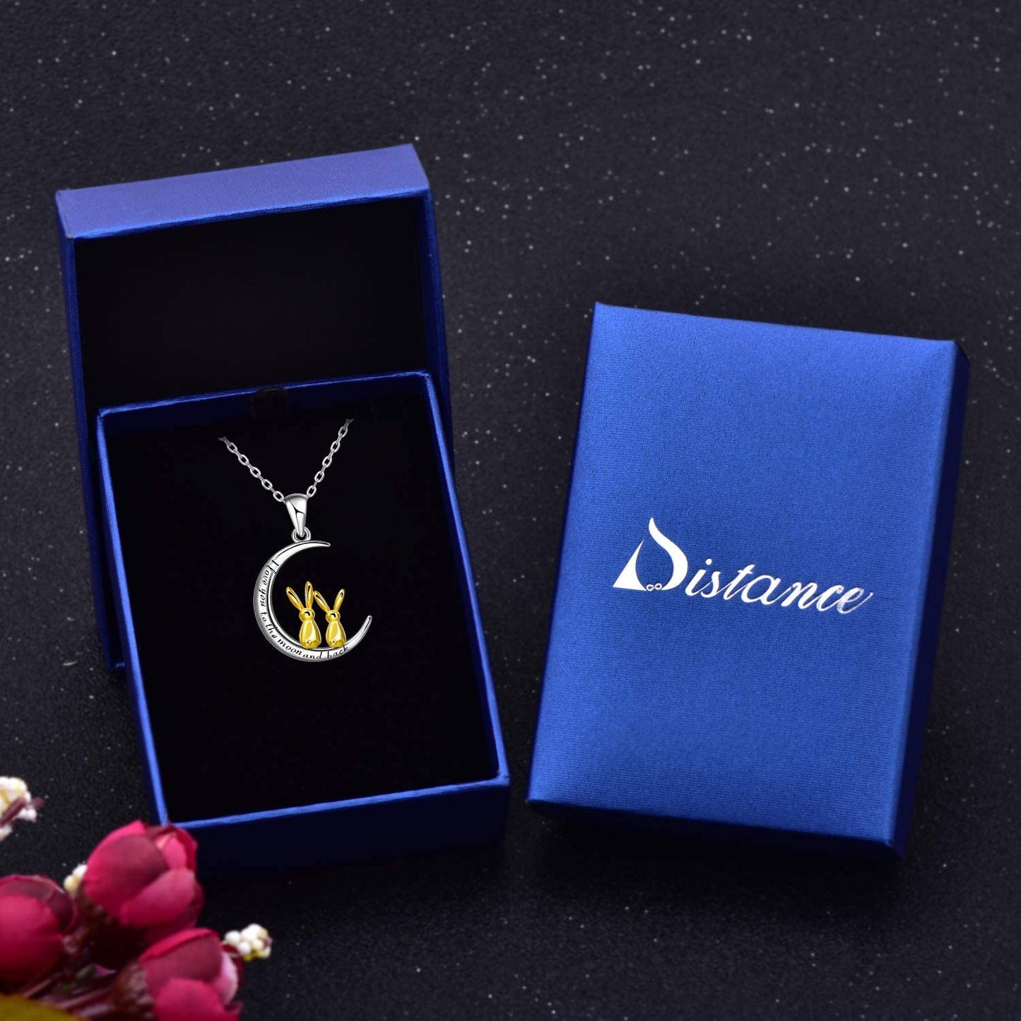 I Love You to The Moon and Back Necklace for Women,925 Sterling Silver Double Bunny Rabbit Panda Necklace Jewelry Gifts for Women Mom Daughter Wife Girls