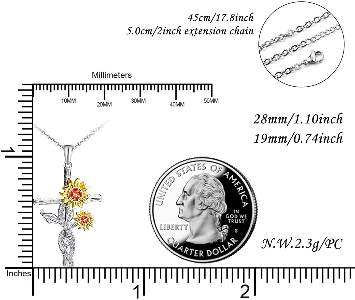 925 Sterling Silver Sunflower Faith Cross Necklace