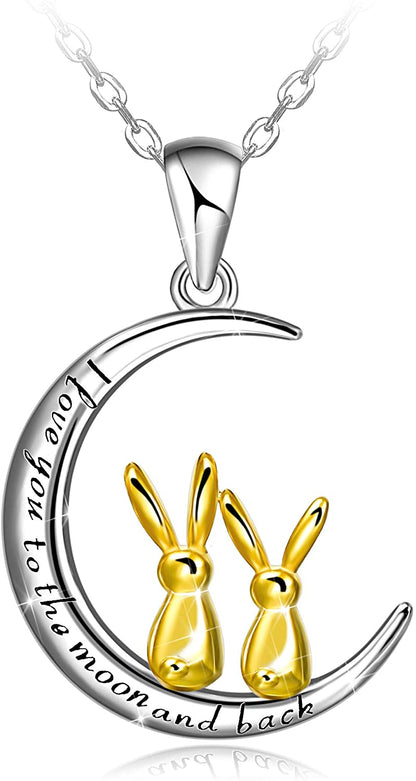 925 Sterling Silver Double Bunny Rabbit Panda Necklace Jewelry Gifts