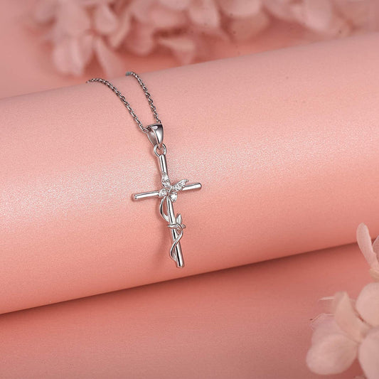 Cross Necklace for Women 925 Sterling Silver Jewelry for Girls Mom Wife Gift for Mother's Day or Birthday