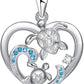Health and Longevity Mom and Baby Sea Turtle Pendant Necklace for Women 925 Sterling Silver Love Heart Jewelry Gifts for Women Girls Mother Wife