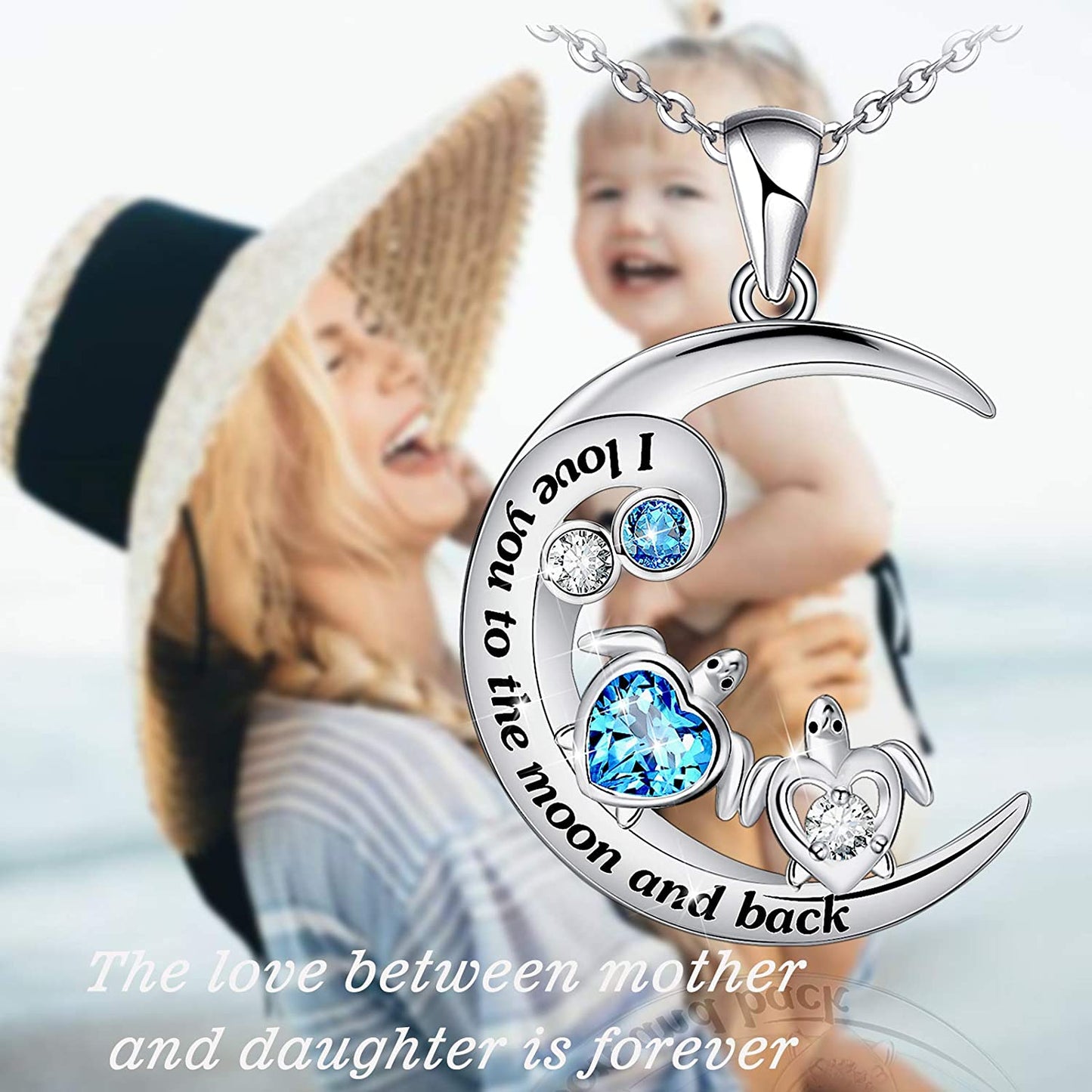 Health and Longevity Mom and Baby Sea Turtle Pendant Necklace for Women 925 Sterling Silver Love Heart Jewelry Gifts for Women Girls Mother Wife