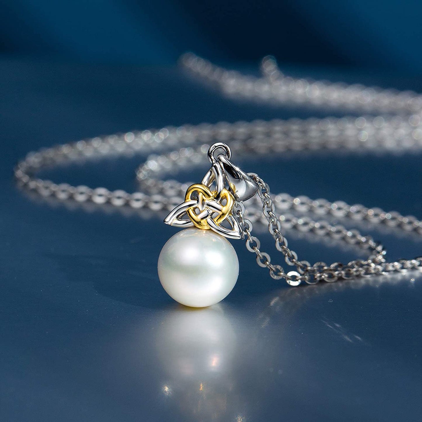 Pearl Necklace for Women 9-10mm Genuine Freshwater Pearl in Sterling Silver Infinity Heart Necklace Pearl Strand for Her Promise Anniversary Jewelry Birthday Gifts for Women