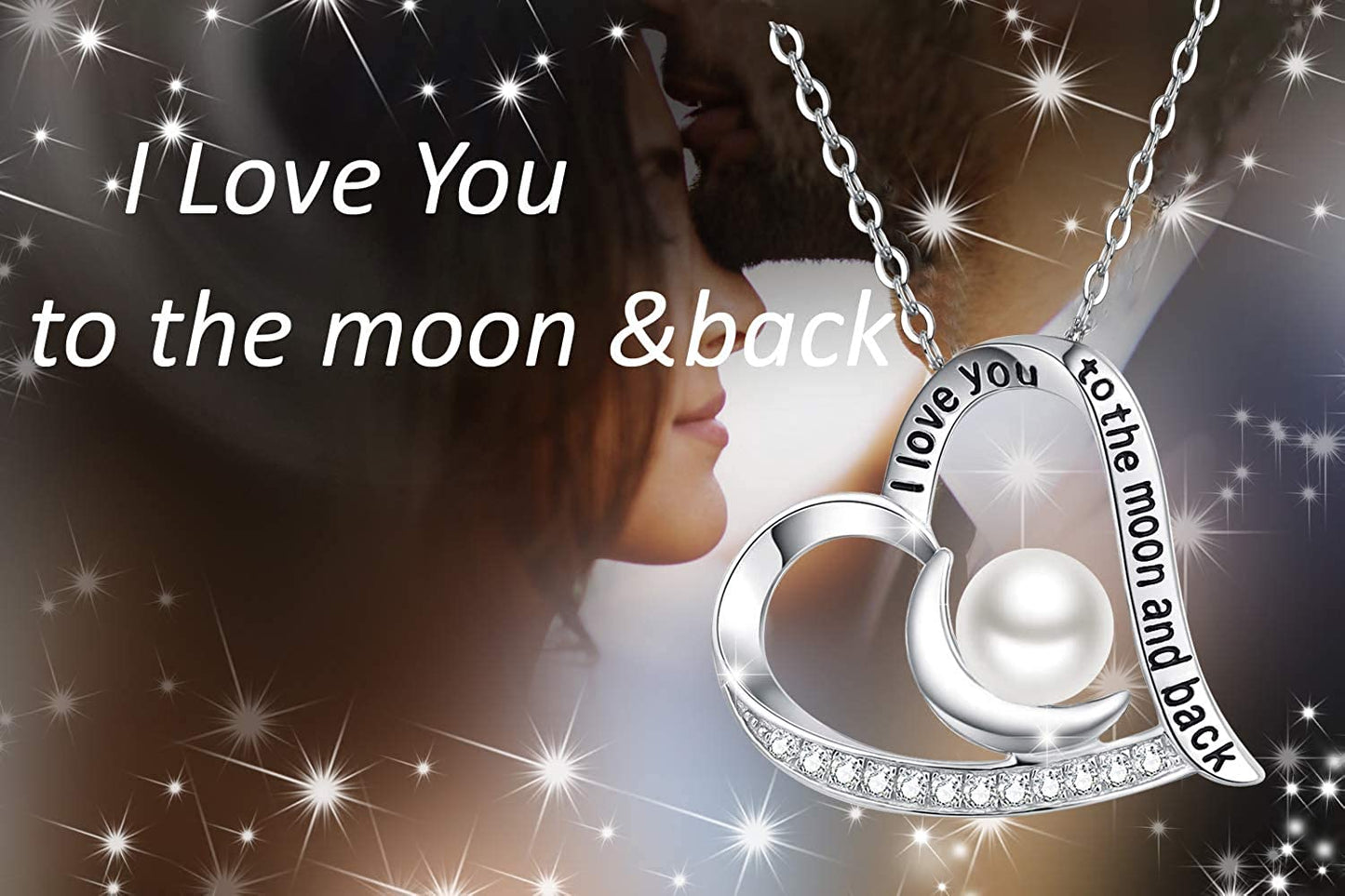 Brithday Gifts for Wife I Love You to the Moon and Back Pearl Necklace for Women