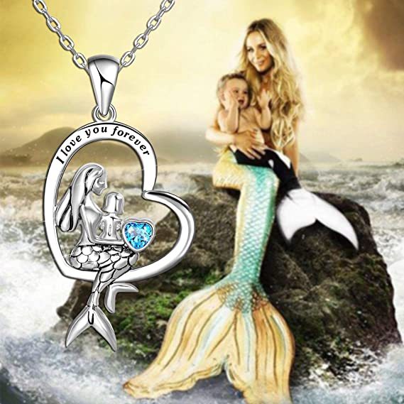 925 Sterling Silver Classic Sea Mermaid Crescent Moon Necklace