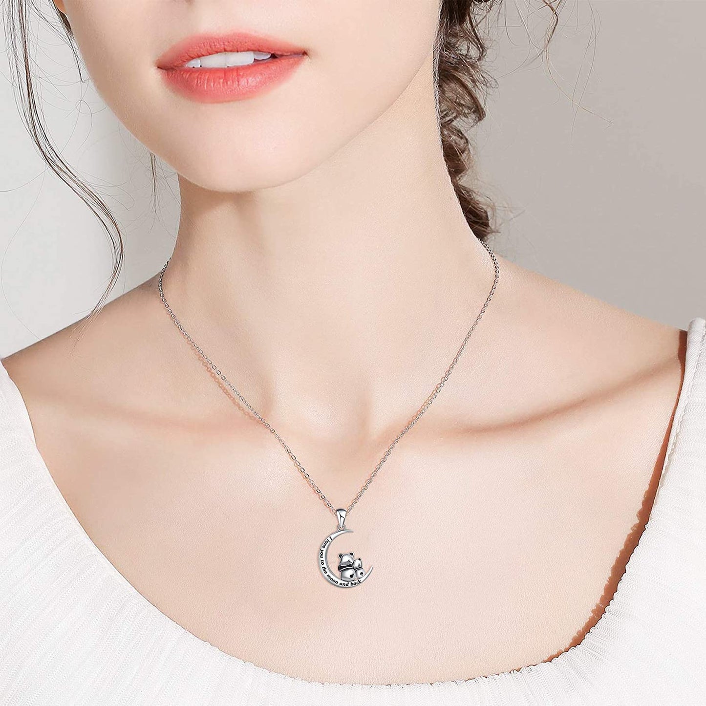 I Love You to The Moon and Back Necklace for Women,925 Sterling Silver Double Bunny Rabbit Panda Necklace Jewelry Gifts for Women Mom Daughter Wife Girls