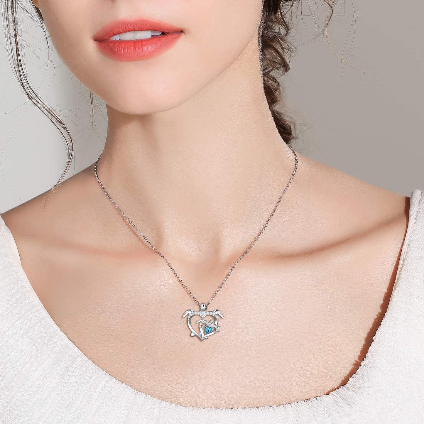 Health and Longevity Mom and Baby Sea Turtle Pendant Necklace for Women 925 Sterling Silver Love Heart Jewelry Gifts for Women Girls Mother Wife