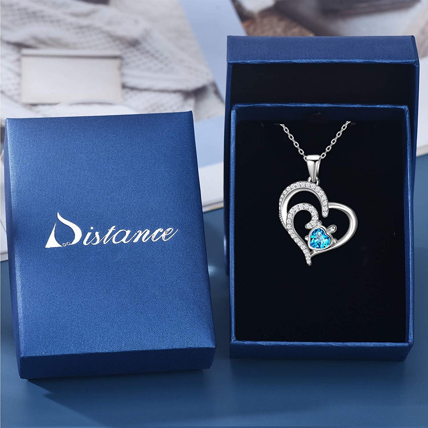 Double Love Heart Necklace for Women 925 Sterling Silver Ocean Spray Sea Turtle Pendant Necklace Birthday Gifts for Daughter Girls Wife