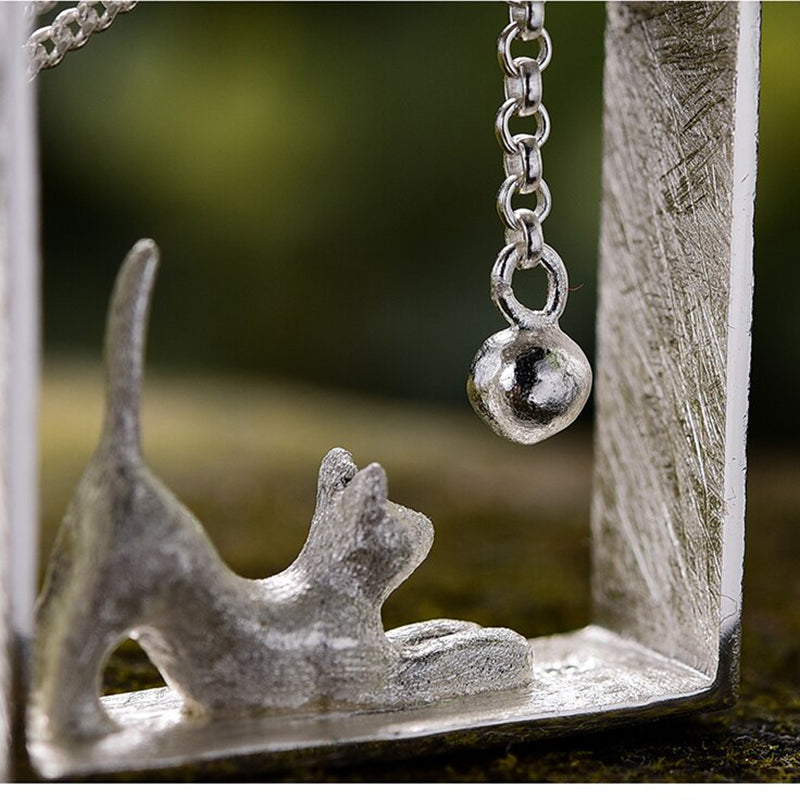 925 Silver Necklace "Playful cats"