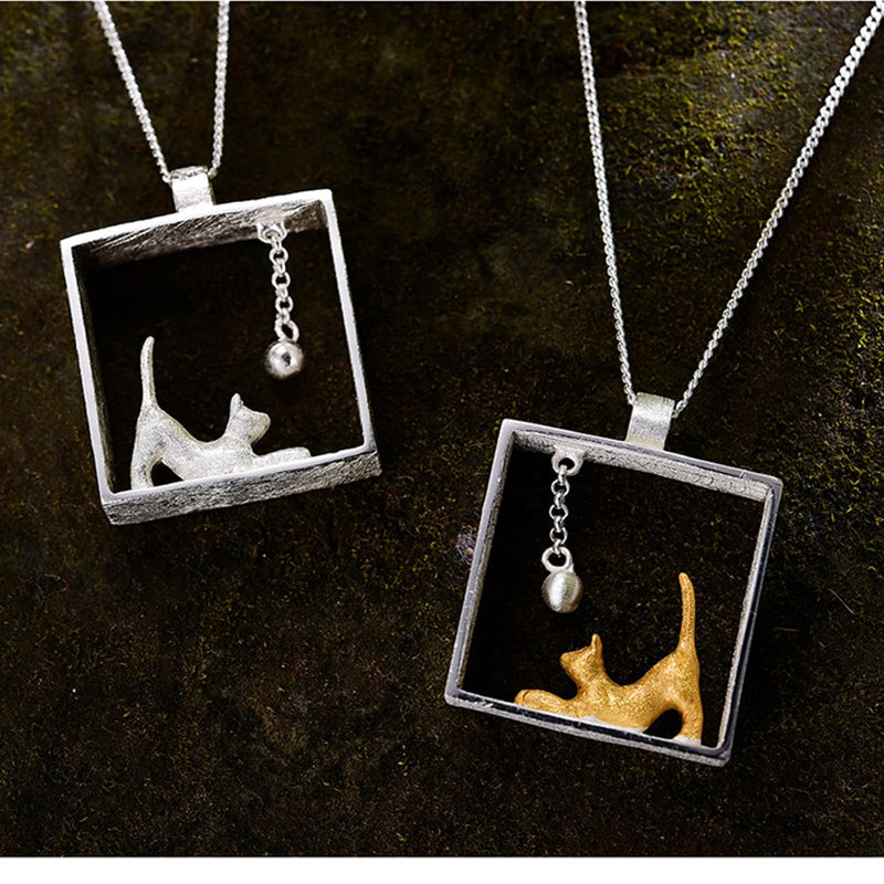 925 Silver Necklace "Playful cats"