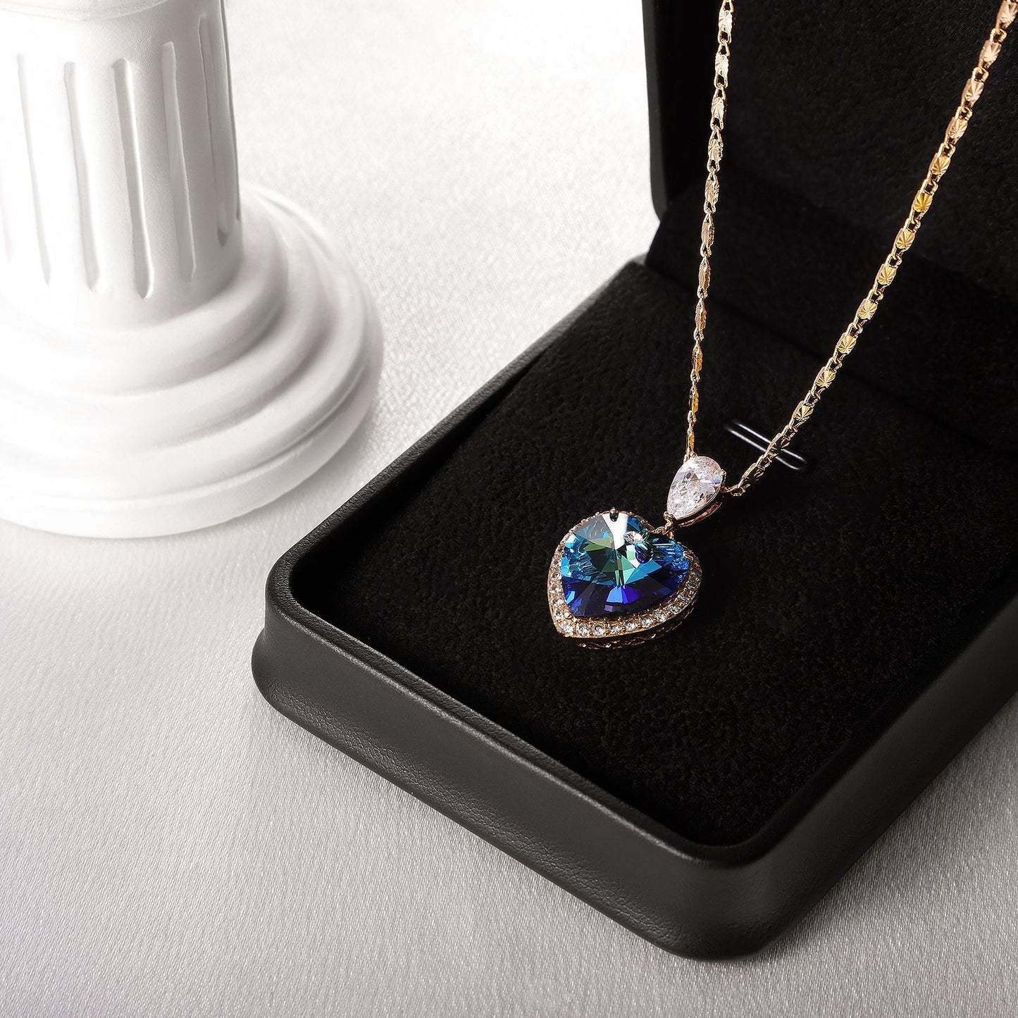 Blue Crystal & 18K Gold Plated Ocean Heart Necklace