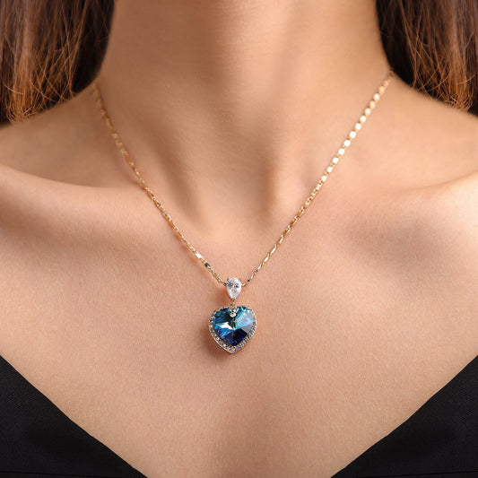 Blue Crystal & 18K Gold Plated Ocean Heart Necklace