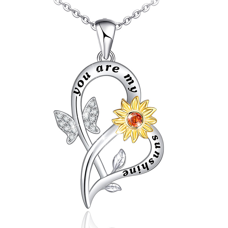 Distance Butterfly Sunflower Necklace for Women S925 Sterling Silver Heart Necklace Jewelry