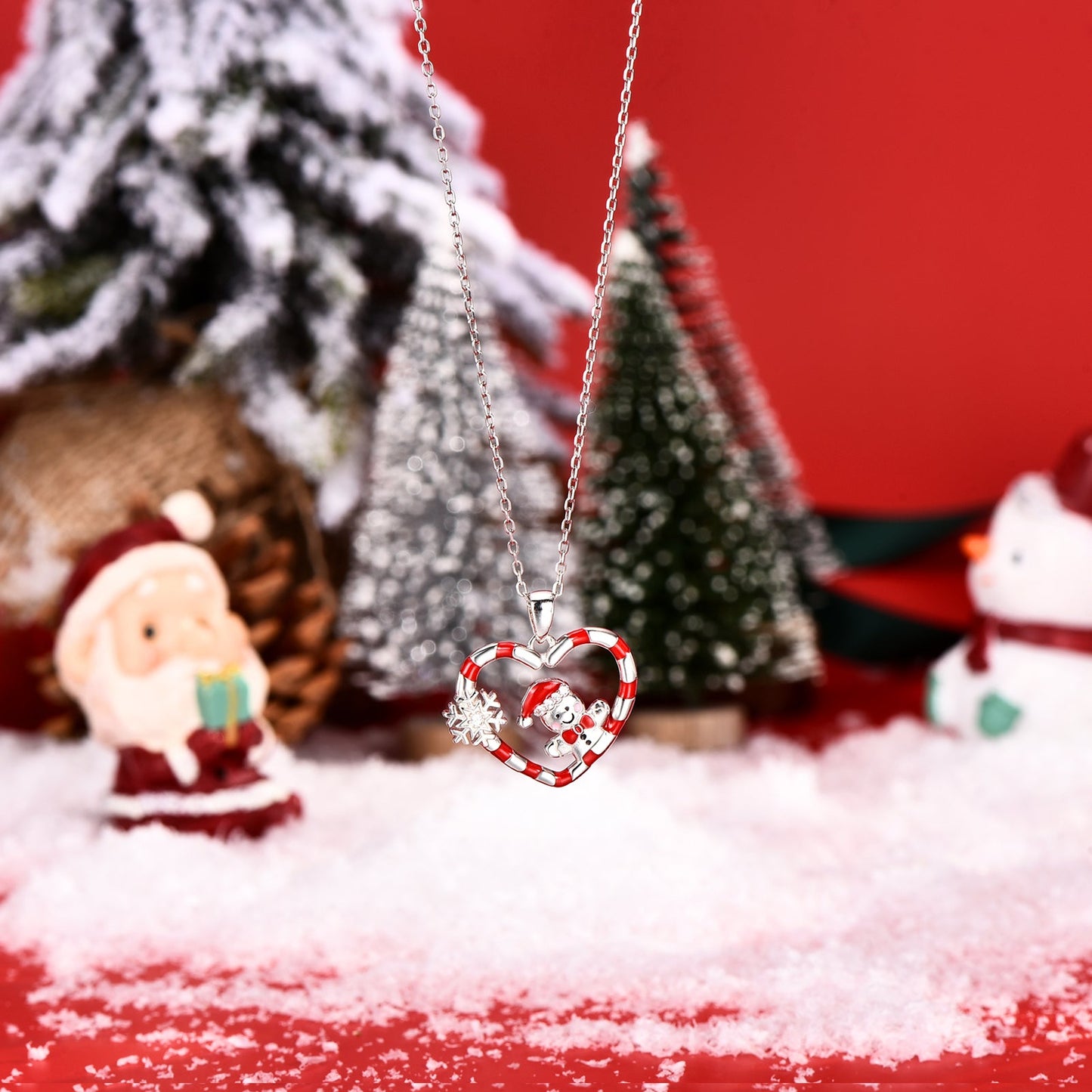 925 Sterling Silver Christmas Snowman Necklace