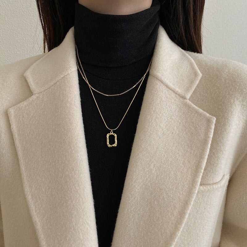 Square Hollow Double Necklace