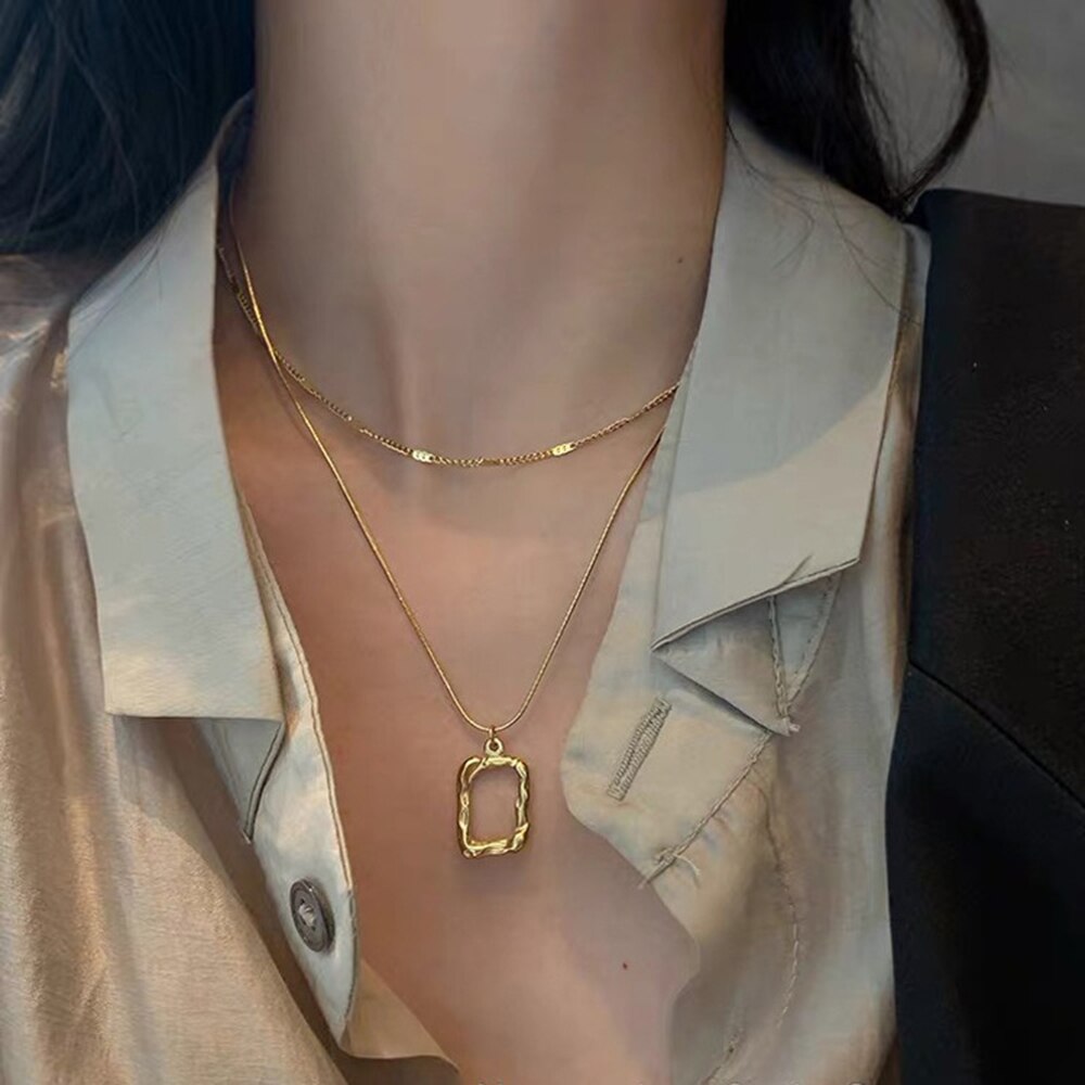 Square Hollow Double Necklace
