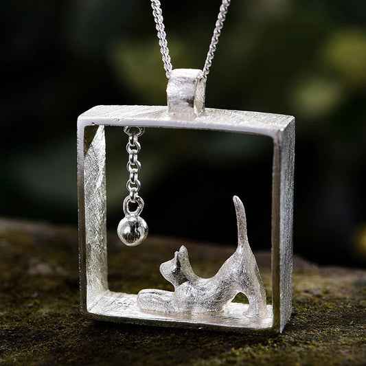 925 Silver Necklace "Playful cats"
