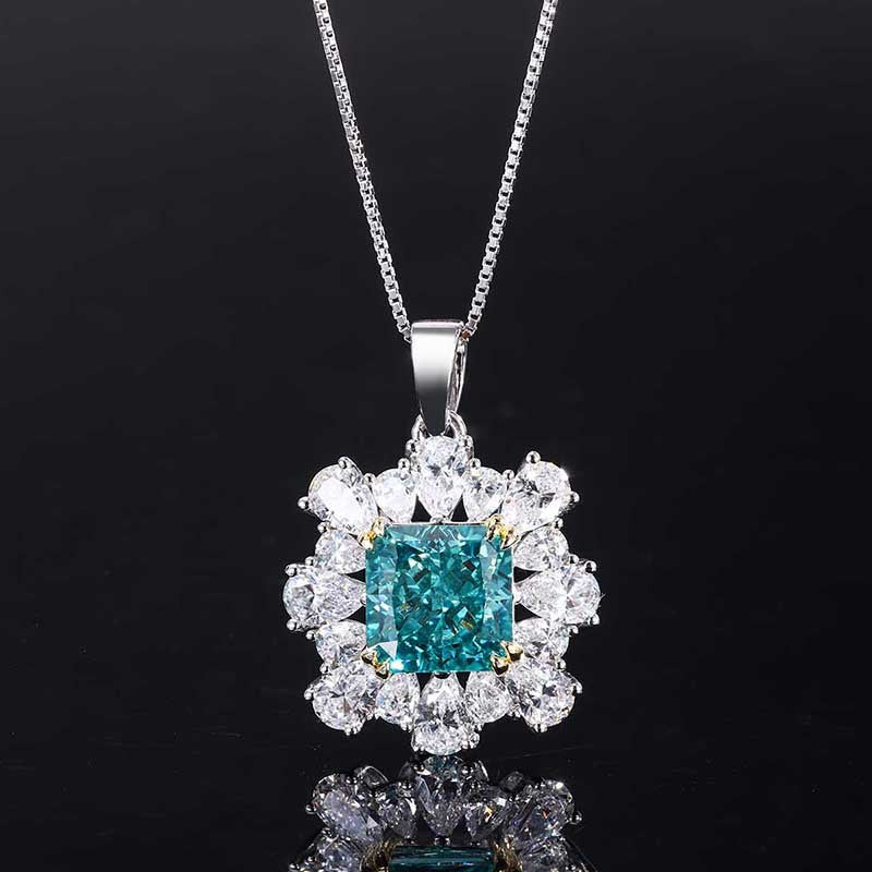 Emerald & Zircon Cluster Pendant Necklace