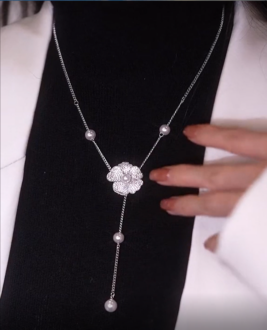 925 Silver Flower Long Necklace