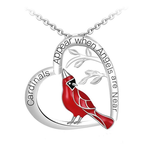 925 Silver Cardinal Heart Pendant Necklace