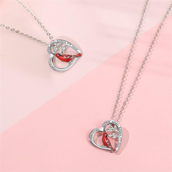 925 Silver Cardinal Heart Pendant Necklace