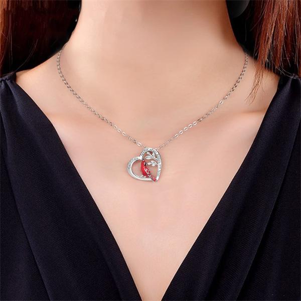 925 Silver Cardinal Heart Pendant Necklace