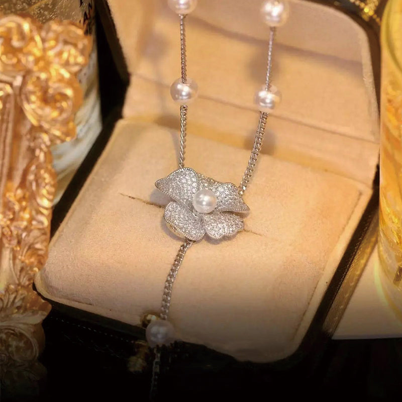 925 Silver Flower Long Necklace