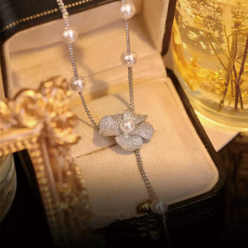 925 Silver Flower Long Necklace