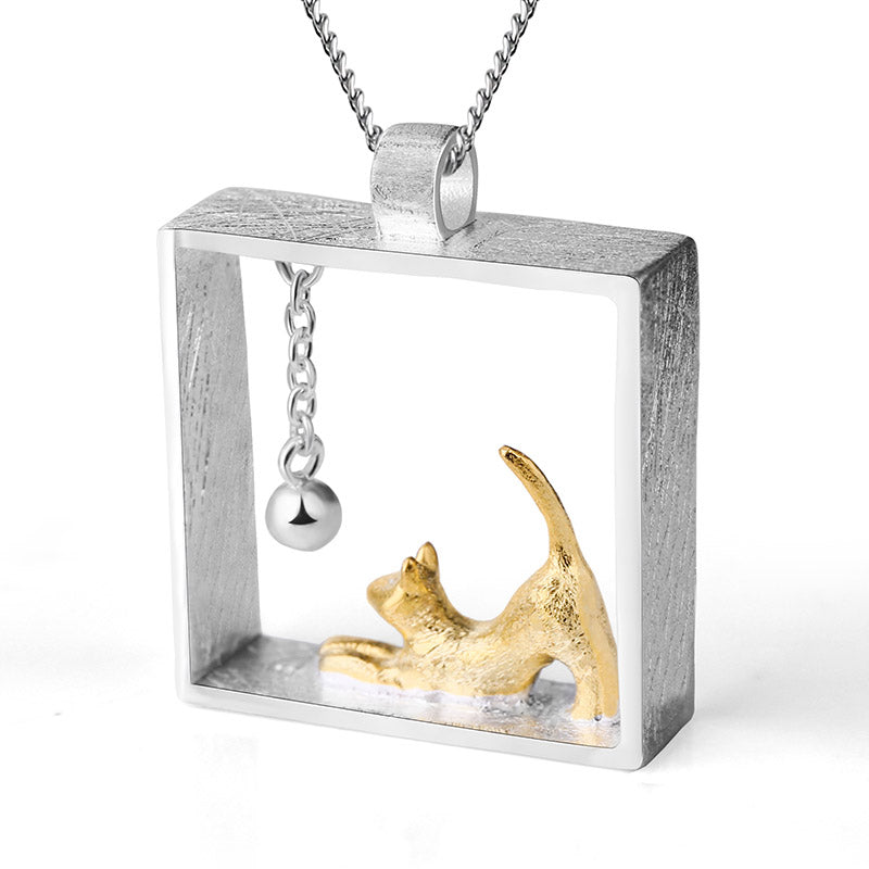 925 Silver Necklace "Playful cats"